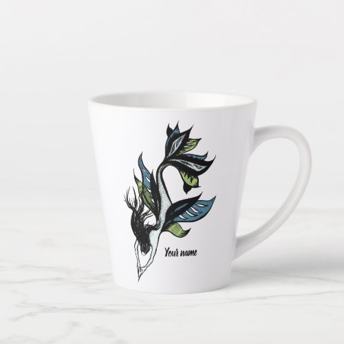 Gothic Mermaid Beautiful Ink Drawing Name Latte Mug