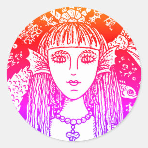 GOTHIC MERMAID, BLACK SEA SIREN FANTASY WHIMSY CLA CLASSIC ROUND STICKER
