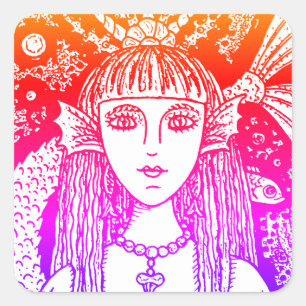 GOTHIC MERMAID, BLACK SEA SIREN FANTASY WHIMSY SQUARE STICKER