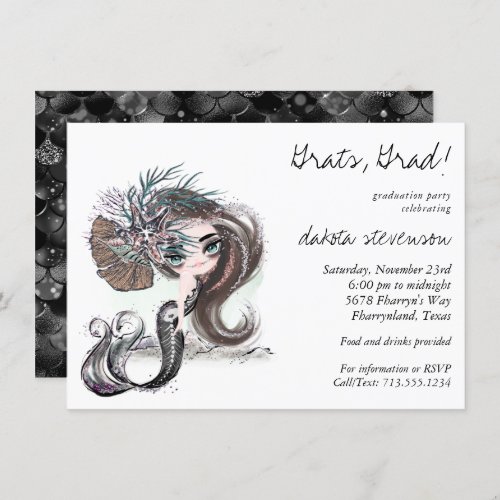 Gothic Mermaid  Cool Dark Rebel Graduation Invita Invitation