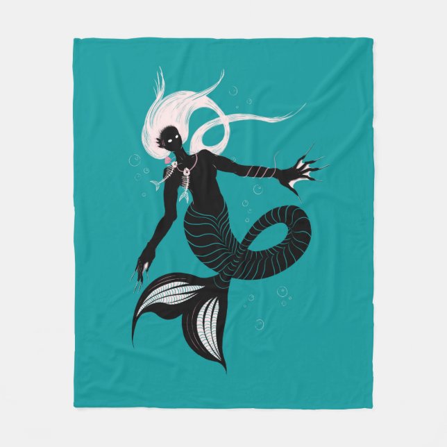 Gothic Mermaid Dark Fantasy Sea Creature Fleece Blanket (Front)