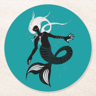 Gothic Mermaid Dark Fantasy Sea Creature Round Paper Coaster