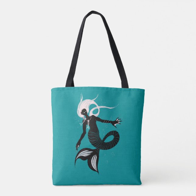 Gothic Mermaid Dark Fantasy Sea Creature Tote Bag (Back)