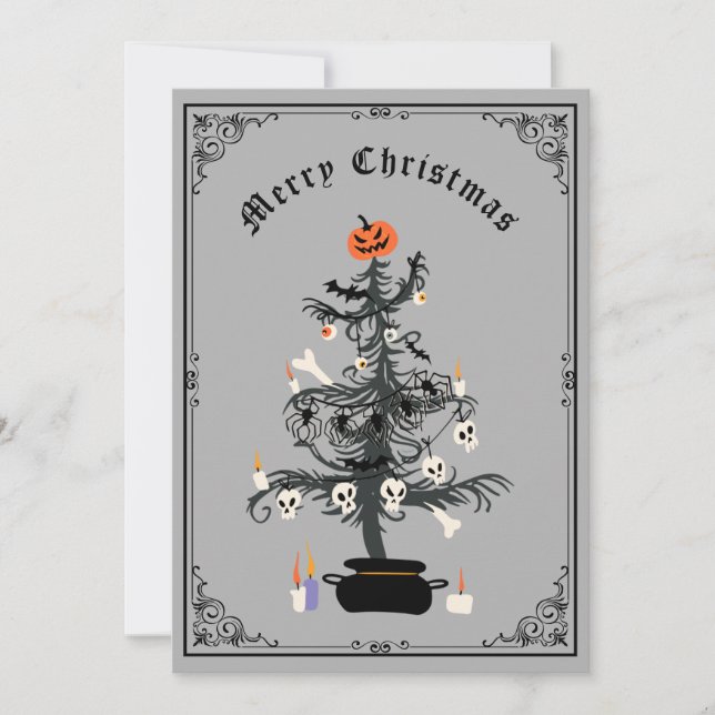 Gothic Merry Christmas Tree Holiday Card (Front)