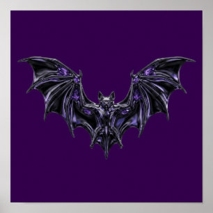Gothic Metallic Bat with Purple Crystals Fantasy A Poster