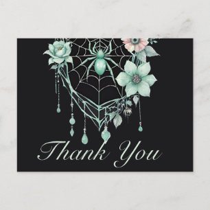 Gothic Mint Green Floral Spiderweb Thank You Postcard