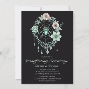 Gothic Mint Green Spider Floral Web Handfasting Invitation