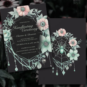 Gothic Mint Green Spider Floral Web Handfasting Invitation