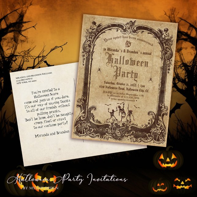 Gothic Mirror Spooky Skeletons Halloween Invite (Creator Uploaded)