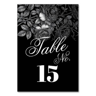Gothic Monochrome Black And White Florals Wedding Table Number