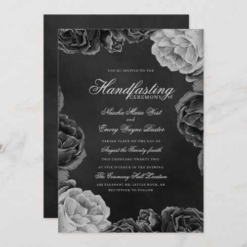 Gothic Monochrome Elegant Rose Handfasting Invitation
