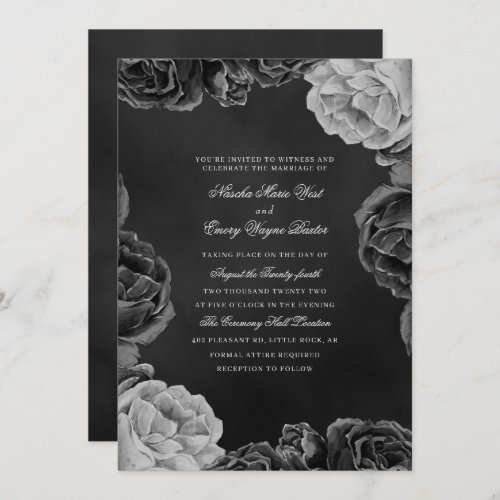 Gothic Monochrome Elegant Watercolor Rose Invitation
