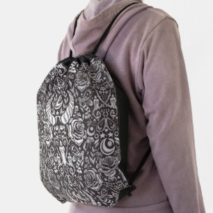 Gothic monochrome pattern drawstring bag