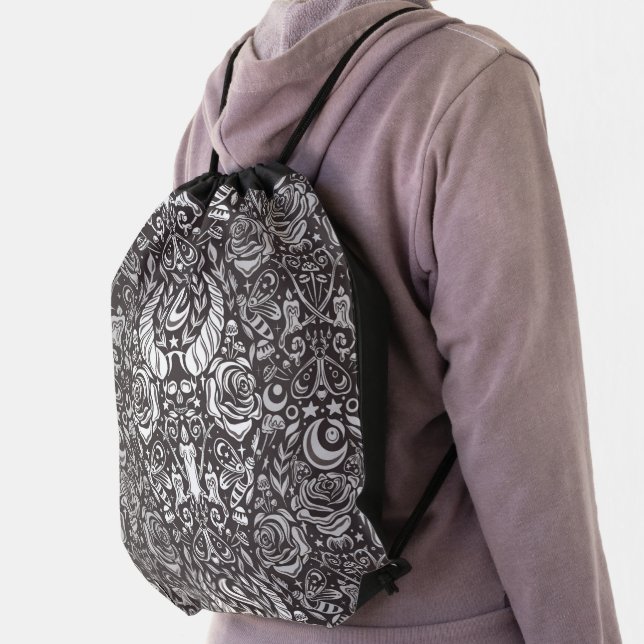 Gothic monochrome pattern drawstring bag (Insitu)