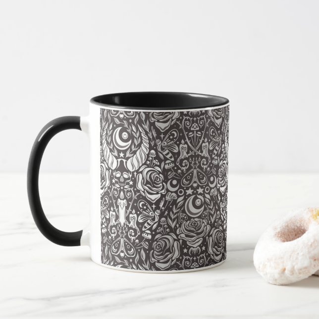 Gothic monochrome pattern mug (With Donut)