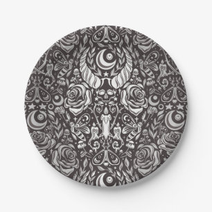 Gothic monochrome pattern paper plates