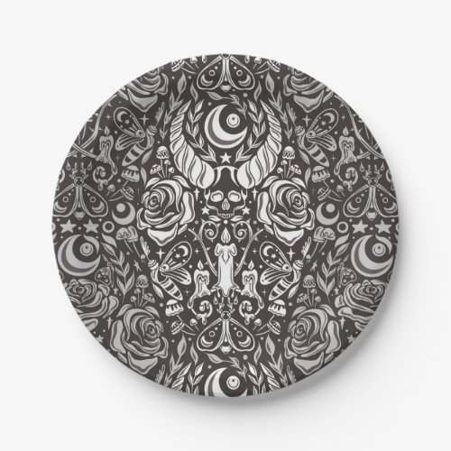 Gothic monochrome pattern paper plates