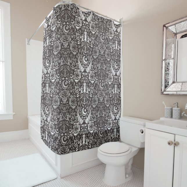 Gothic monochrome pattern shower curtain (In Situ)