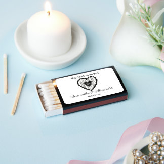 Gothic Monogram Black Lace Heart Wedding Reception Matchboxes