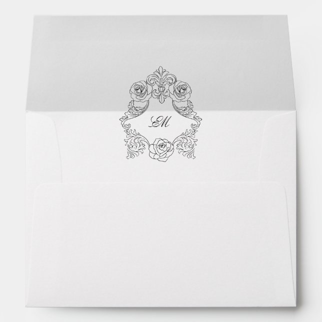 Gothic Monogram Crest Pre-Addressed Wedding Envelope (Back (Bottom))