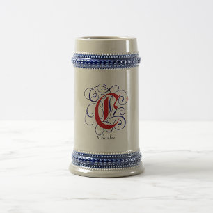 Gothic Monogram Letter C Custom Name Beer Stein