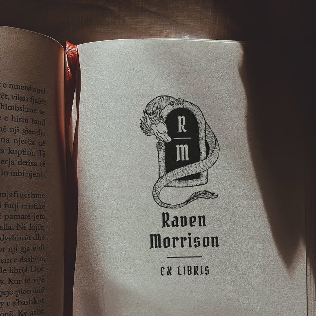 Gothic Monogram Mystical Dragon Ex Libris Book Self-inking Stamp (Rubber Stamp Mock-up)