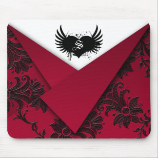 Gothic Monogram Red and Black Baroque Mousepad