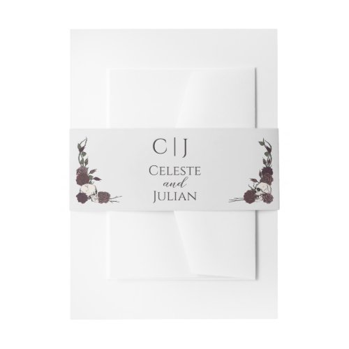 Gothic Monogram Skull &amp; Roses Gray Wedding Invitation Belly Band