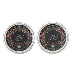 Gothic Monogram Wreath With Skulls And Roses Cufflinks