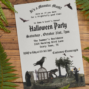 Gothic Monster Mash Halloween Witch Werewolf Mummy Invitation