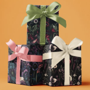 Gothic Moody Autumn Floral Wrapping Paper Sheets