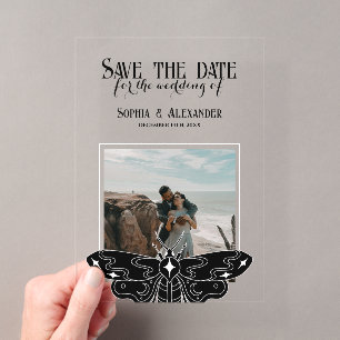 Gothic Moody Black and White Wedding photo Acrylic Invitations