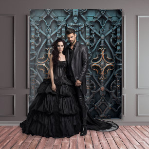 Gothic Moody Black & Bronze Squared Door Tapestry