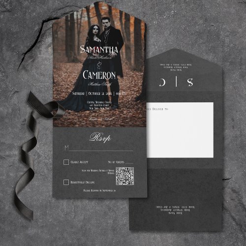 Gothic Moody Black Elegant Photo QR Code All In One Invitation