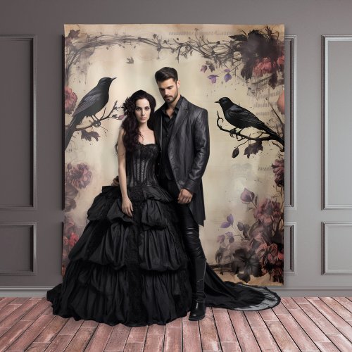 Gothic Moody Black Ravens  Pink Roses Tapestry