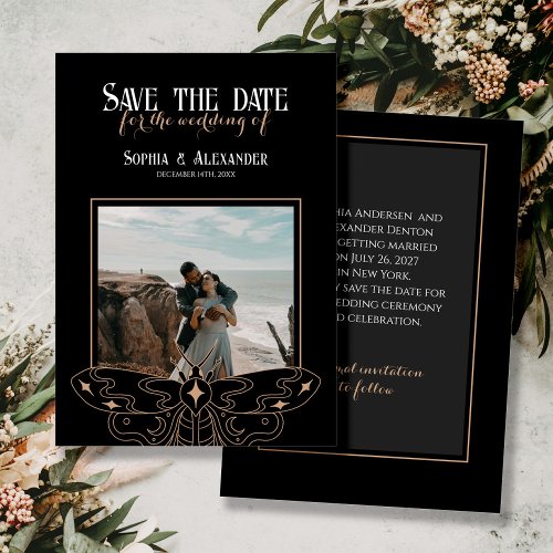 Gothic Moody Black Wedding photo  Save The Date