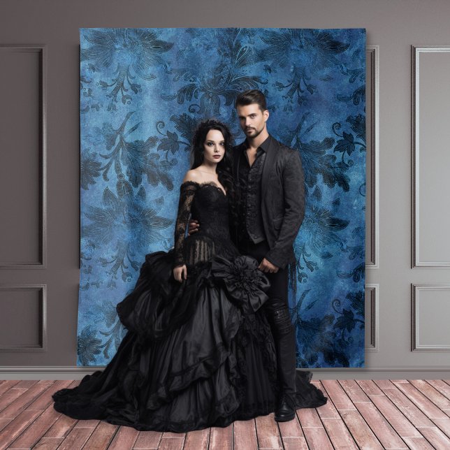 Gothic Moody Damask Black & Blue Vintage Damask Tapestry (Creator Uploaded)