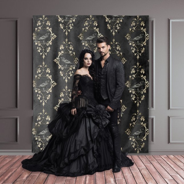 Gothic Moody Damask Black & Gold Raven Tapestry  (Creator Uploaded)