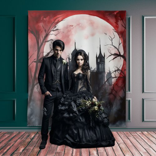 Gothic Moody Dark Castle  Red Full Moon Tapestry