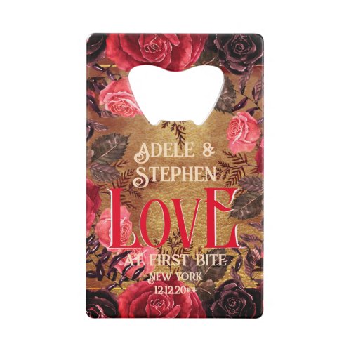 Gothic Moody Dark Rose Love at First Bite Red Gold Credit Card Bottle Opener