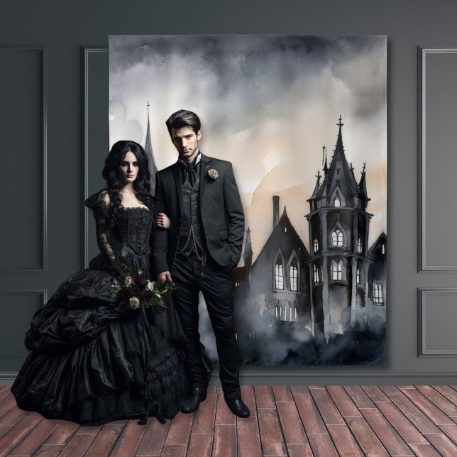 Gothic Moody Dark Watercolor Sunset Mansion Tapestry (Creator Uploaded)