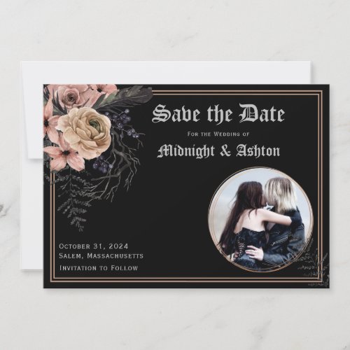 Gothic Moody Floral Circle Photo Save the Date