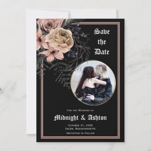Gothic Moody Floral Circle Photo Save the Date 
