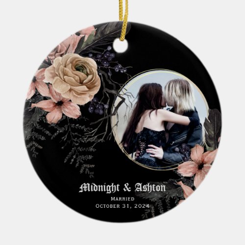 Gothic Moody Floral Photo Married Ceramic Ornament