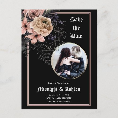 Gothic Moody Floral Photo Save the Date  Announcement Postcard