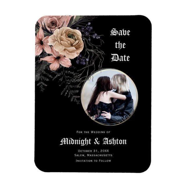 Gothic Moody Floral Photo Save the Date  Magnet (Vertical)