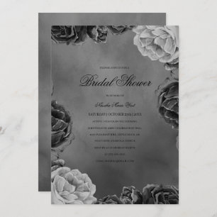 Gothic Moody Monochrome Grey Floral Bridal Shower Invitation