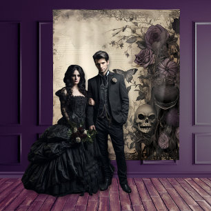 Gothic Moody Purple & Black Skull & Moth Tapestry