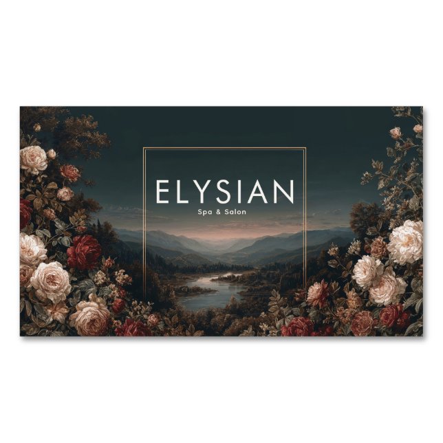 Gothic Moody Rose River Landscape Gold Frame Business Card Magnet (Front)