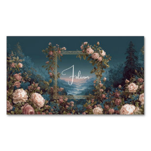 Gothic Moody Rose River Landscape Gold Frame Business Card Magnet